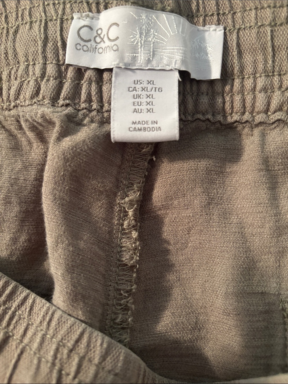 C&C California Women's Olive Green Washed Linen Cargo Joggers w/Toggle Cuffs - Picture 10 of 12